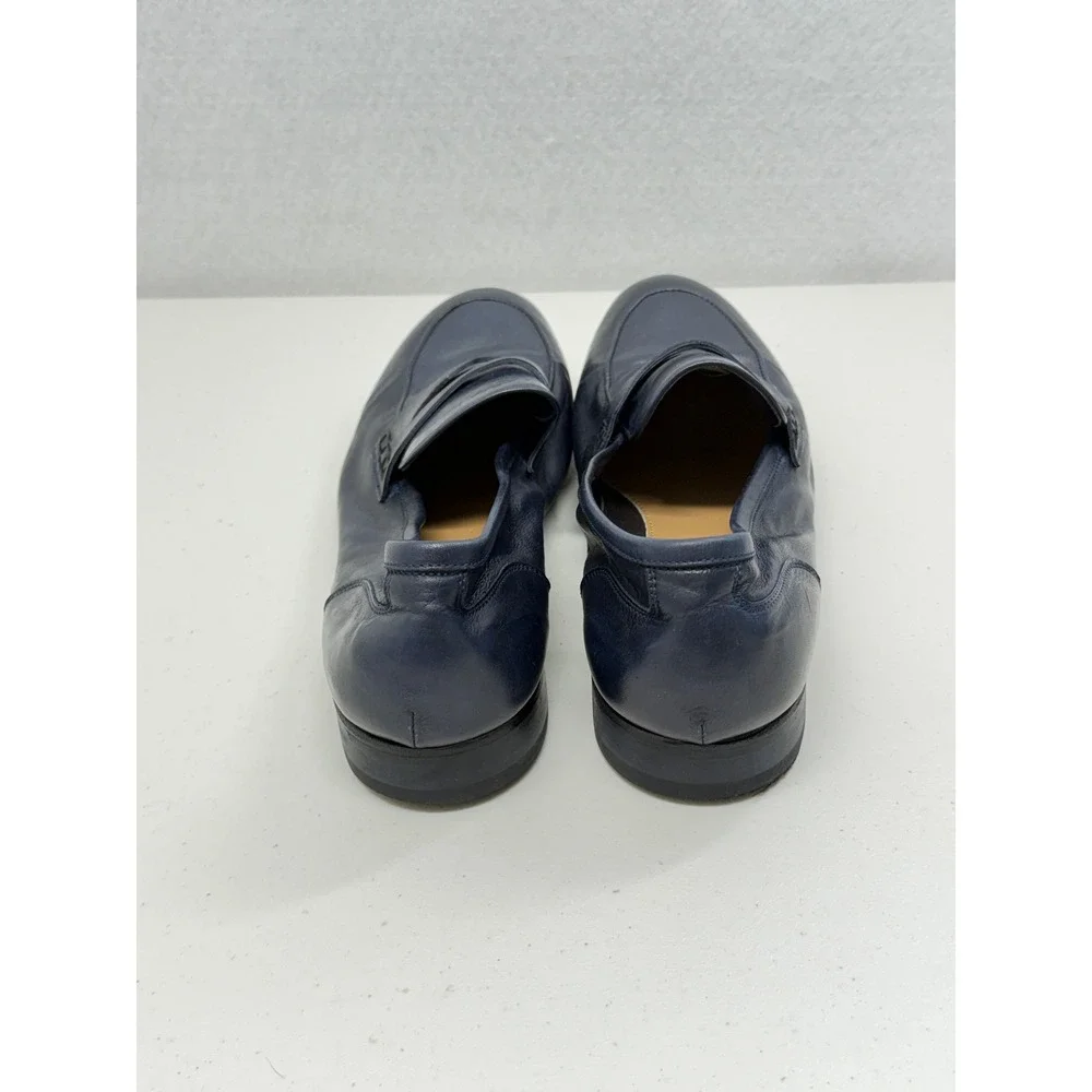 Lukure Navy Blue Leather Penny Loafers Handmade in Italy Size 43 US 10